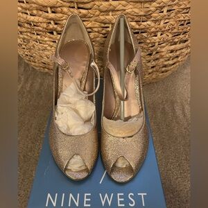 Nine West Glittering Gold Peep Toe Heels